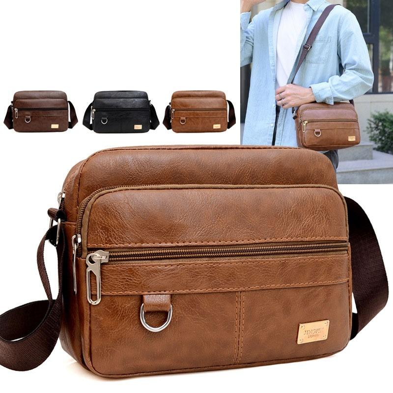 Leather Work Bag Laptop - Bolso bandolera de cuero para hombre,