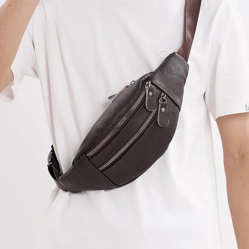 Leather Work Bag Laptop - Riñonera de cuero genuino para hombre,