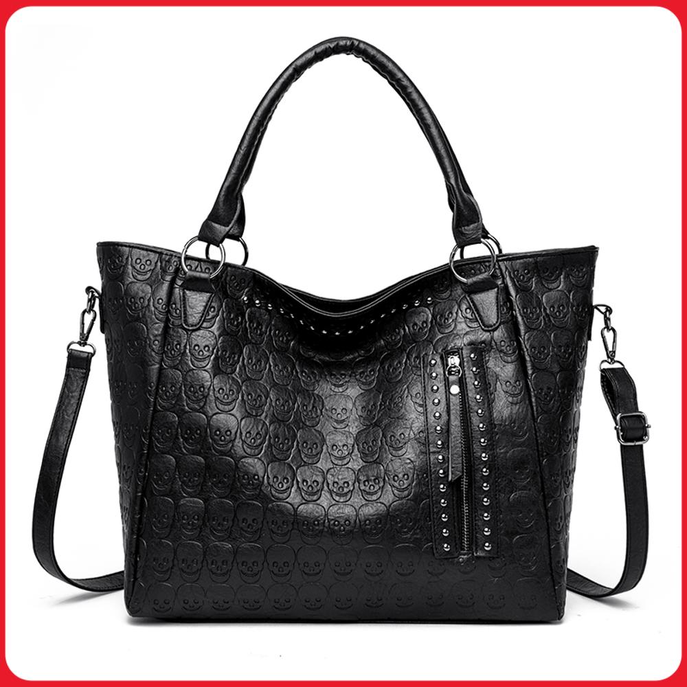 Leatherwork Rivets - Bolso cruzado Punk Skull de cuero