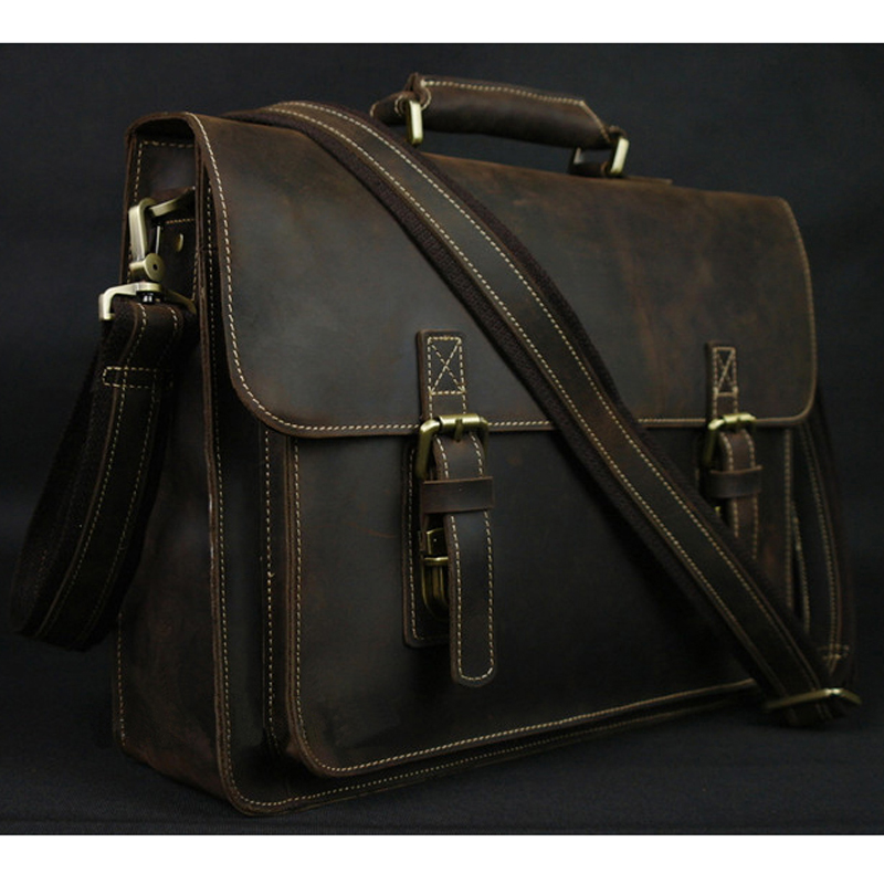 Crazy Horse-maletín Vintage de - Leather Work Bag Laptop reseña y precio